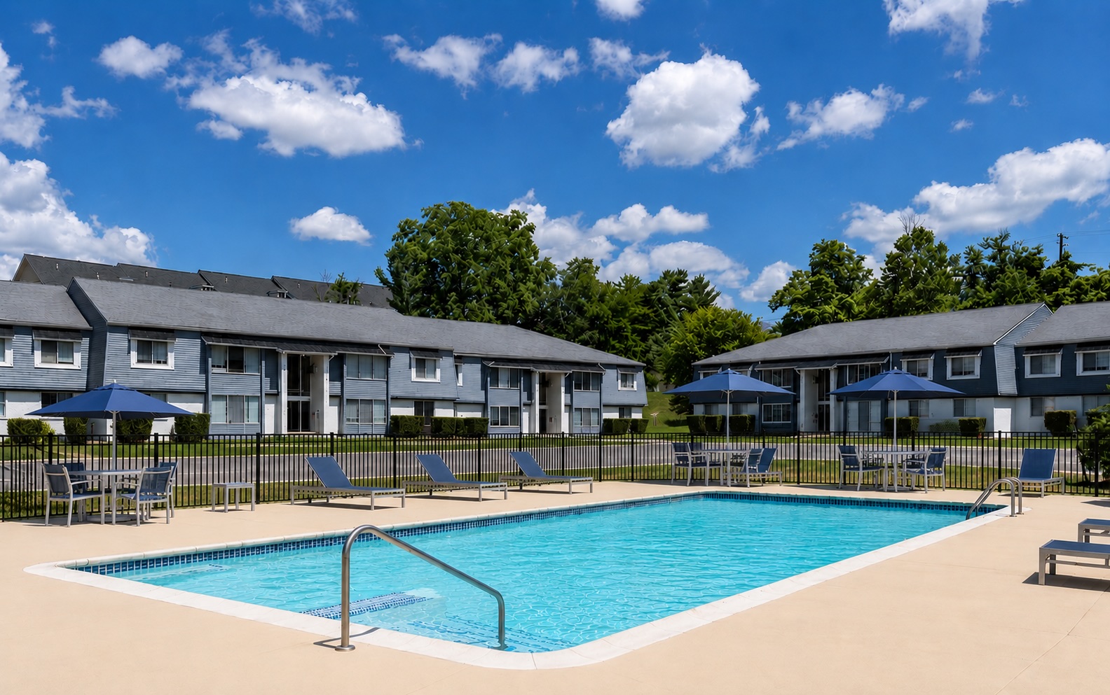 Pool deck with furniture